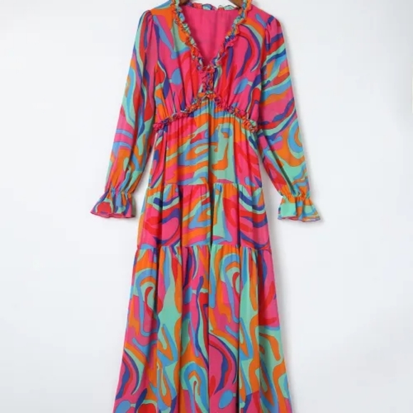 MULTICOLOR Ruffle Women's Tiered Maxi Dress - Picture 2 of 3